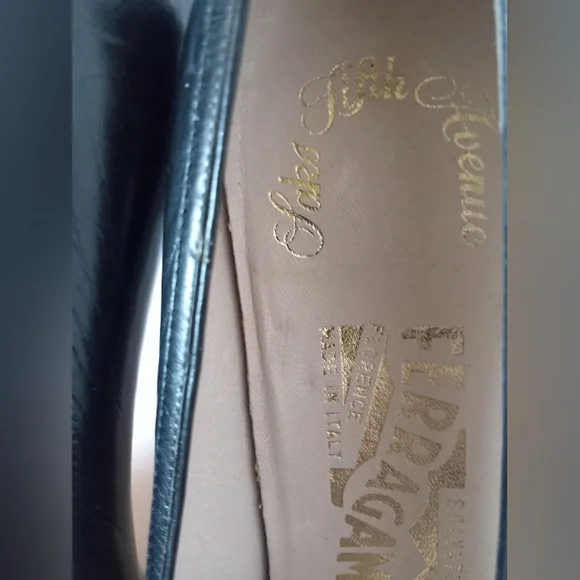 ∆-Salvatore Ferragamo Saks Fifth Ave Black Leather 1970s Pumps Vintage Size:8AAA - Picture 7 of 8